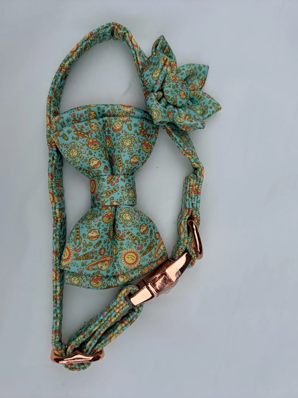 Floral Pastel Mint Pet Leash and Bow Tie Set
